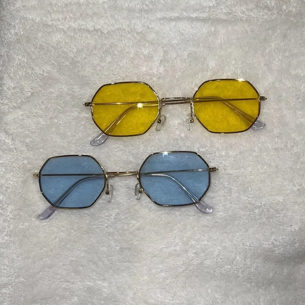 Bundle blue and yellow lense pastel sunglasses with gold rims